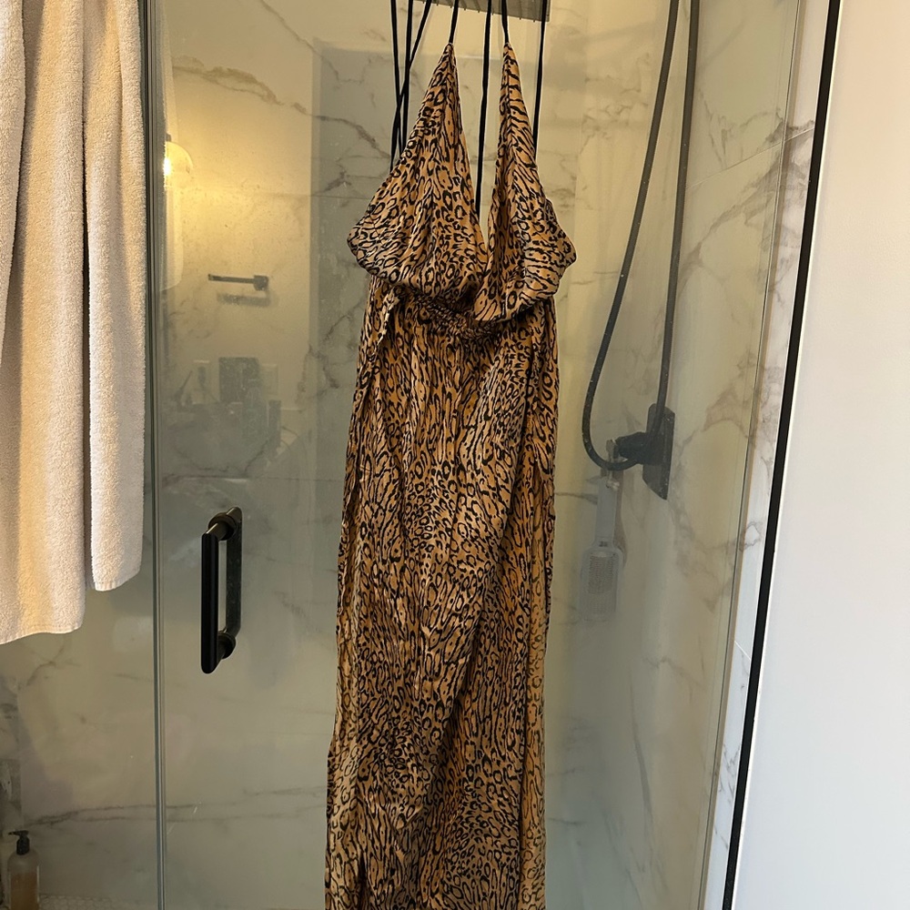 Indah Leopard Print Open Back Maxi Dress